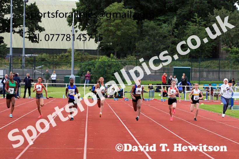 Girls under-13s 100 metres, 2023 Northern Under-13s, Under-15s and Under-17s, Middlesbrough.  Photo: David T. Hewitson/Sports for All Pics